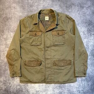 Gap Mens Military Field Jacket Olive‎ Green Camo Lined Utility Coat Large